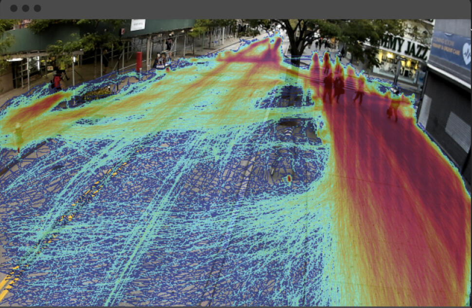 A heat map of pedestrian movements